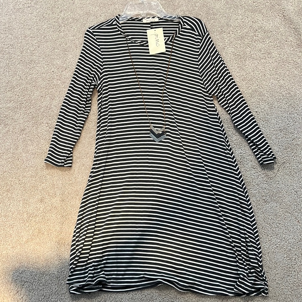 Black and white striped dress